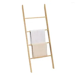 Storage Boxes 4 Tier Bamboo Towel Ladder Rack Bathroom Bedroom Wall Leaning Wooden Holder Stand Towels Clothes Blankets Sturdy & Stable Easy
