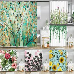 Shower Curtains 3d Printing Flower Green Plant Waterproof Bath Curtain With 12 Hooks Bathroom Polyester Cloth Home Decor