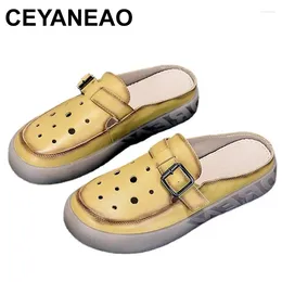 Casual Shoes Sandals Women's 2024 First Layer Cowhide Flat Summer Fashion Versatile Semi-support Wearing Openwork Beach
