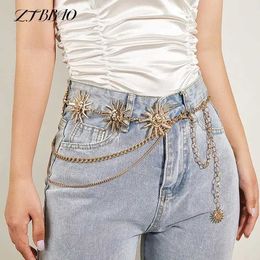 Waist Chain Belts 1 multi-layer punk moon sun waist chain metal belt womens dress Q240511