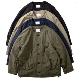 Hunting Jackets Outdoors Collarless Coat Mens Quick Dry Waterproof Wear-Resistant Multi Pocket Windbreaker Outwear Casual Vintage Camping