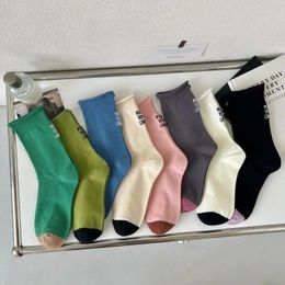 Women Socks Letter Colourful Loose No Pilling Knitting Rib Thin Female High Tube Streetwear Soft Sock Spring Summer