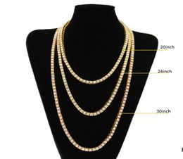 Gold Chain Hip Hop Row Simulated Diamond Hip Hop Jewelry Necklace Chain 18202430 inch Mens Gold Tone Iced Out Chains Necklaces7959896