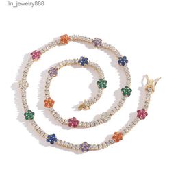 Fashion Jewelry Colored Tennis Chain Colored Diamond Flower Shape Floral Tennis Chains Women Mix Flower Chocker Necklace