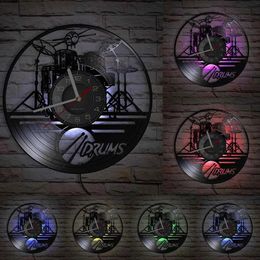 Wall Clocks Vinyl Record Wall Clock Creative Car Led Clock Watch Drum Kit Musical Instrument Modeling Wall Hanging Clock Home Decoration