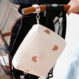 Storage Bags Mommy Single Shoulder Bag Zipper Embroidery Cute Bear Print Creamy Color Mom Outing Baby Stroller Diaper