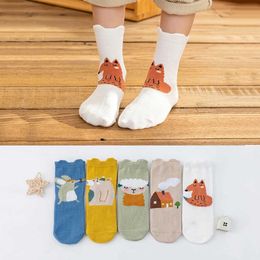 Kids Socks 5 pairs/batch of baby socks childrens autumn and winter socks cotton cute and cute animals childrens student socks girls and boys warm socks d240513