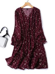 Womens Plus Size Casual Dress Ditsy Floral Print Flounce Sleeve V Neck Midi 240420