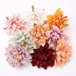 Decorative Flowers 10PCs Silk Artificial Dahlia Flower Heads Home Wedding Decoration Wall Hanging Garden DIY Accessories Wreath Jewellery