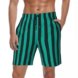 Men's Shorts Summer Board Males Green Vertical Striped Sportswear Black Lines Beach Y2K Comfortable Trunks Plus Size