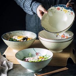 Bowls Creative Trumpet Japanese Style Ramen Bowl Household Soup Noodles Ceramic Large Rain-Hat Shaped Tableware Suit