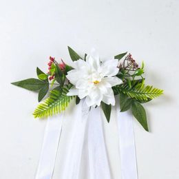 Decorative Flowers Artificial Wedding White Aisle Chair Decorations Church Bench Pew Bows With Ribbon For Ceremony Party Home