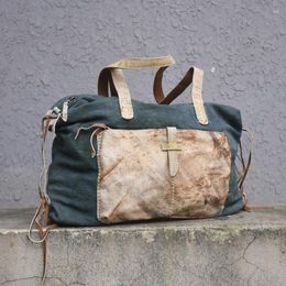 Duffel Bags Handmade Vintage Genuine Leather Canvas Tote Duffle Travel Bag Men Large Shoulder Women's Casual Messenger Straddle