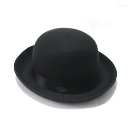 Berets 2024 Wool Bowler Hat Luxury Felt Billycock Hats For Men With Belt Rolled Brim Casquette Men's Cap