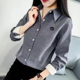 Women's Polos 2024 Korean Style Embroidered Button Polo Shirts For Women Slim Fit Simple Commute