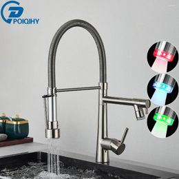 Kitchen Faucets Brushed Nickel Faucet Pull Down Sink Tap LED Light Water Spring Mixer 360 Rotating Handsfree Spout Black