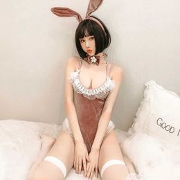 Sexy Set Manga Exhibition Kawaii Role Play Rabbit Clothing Underwear Artificial Leather Material Womens Adult Sexual Tight fitting Q240511