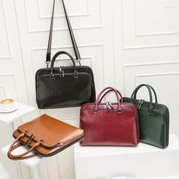 Evening Bags Custom Letter Cow Leather Briefcase Large Capacity Business Handbag A4 File Portable Commuting 13/14 Inch Laptop Bag
