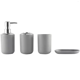 Liquid Soap Dispenser 4 Pcs Plastic Bathroom Accessory Set Bath Toilet Brush Accessories With Toothbrush Holder Cup(Grey)