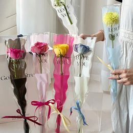 Gift Wrap 50pcs Flowers Single Bouquet Sleeves Packaging Bags Florist Rose Wrapping Clear Plastic Bag Valentine's Day Wedding Gifts Decor