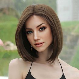 Rose Net Wig Womens Split Short Straight Hair Bobo Head Matte Silk Wig Full Head Set Shipped Same Day