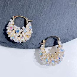 Dangle Earrings French Basket Pearl With Elegant And High Quality 2024 Small Design Light Luxury Women's