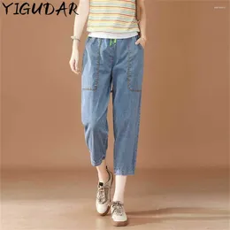 Women's Jeans Vintage Ripped Splice Women High Waist Capris Denim Pant Casual Streetwear Trousers Korean Pantalones Clothing