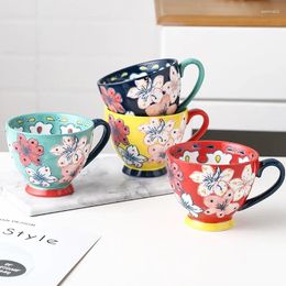Mugs Hand-painted Relief Breakfast Ceramic Water Cup Large Capacity Oatmeal Office Living Room Modern Decoration