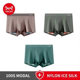 Underpants MiiOW Mens Panties Set 100S Modal Antibacterial Man Boxer Underwear Cotton Crotch Man Underpants Seamless Sexy Boxer Man Briefs Y240507