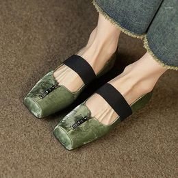 Casual Shoes Vintage Designer2024 Women Flats Square Toe Elastic Band Espadrilles Green Spring Fashion Moccasins Brown Ballets Zapatos