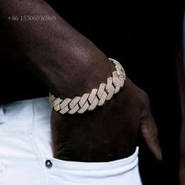 Sterling Sier With White Gold Plated Iced Out Diamond Necklace Cuban Link Chain Bracelet