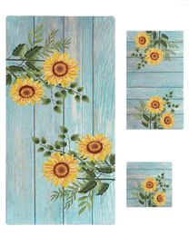 Towel Customised Set Sunflower Blue Wood Board Bath Face Hand Bathroom Travel Sports Towels 3 Pieces