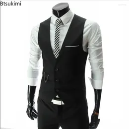 Men's Vests 2024 Korean Style Suit Fashion V-neck Slim Dress Men Formal Business Wedding Waistcoat Trend Gentleman Clothes