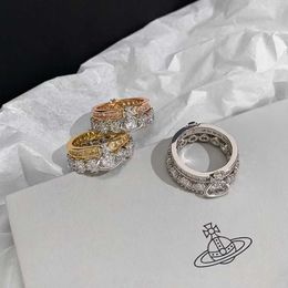 Designer Westwoods Saturn Ring with Double Layer Removable Full Diamond Dual Use High Version Fashionable and Colourless Nail