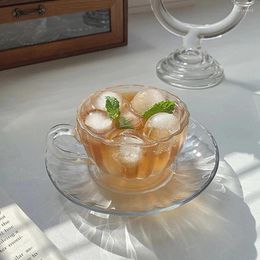 Mugs Nordic Transparent Glass Coffee Cup Set Kitchen Reusable Milk Tea Saucer Home Decorative Latte Water Breakfast