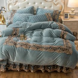 Bedding Sets Four Piece Cotton Coral Pile Bed Skirt Thermal Flannel Cover 1.8m Thickened Crystal Velvet Baby Duvet