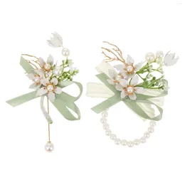 Decorative Flowers 2 Pcs Bridal Accessories Wrist Corsage Prom Bridesmaid Flower Bracelet Wristband Romantic Wedding Supplies Boutonniere