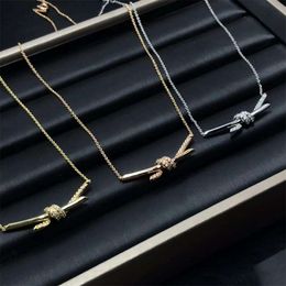 S925 Silver tiffanyjewelry heart Pendants Tijia Double High Quality Cross Double Rope Knot Necklace Miss Gu Same Bow Colorless Collar Chain