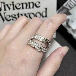 Designer New Westwoods Double layered Belt Head Sparkling Diamond Ring Saturn Couple Original Reproduction Nail YL22