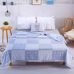 Bedding Sets Cotton Thin Quilt Summer Air-conditioning Comforter Soft Breathable Lattice Light Blue Cool Blanket Print Bedspread Bed Cover