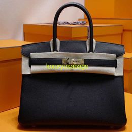 Bk Leather Handbag Trusted Luxury Togo Leather Bag Wax Line Lychee Pattern Fashion Versatile Cowhide Lock Handbag 25/30/35cm have logo HBJT