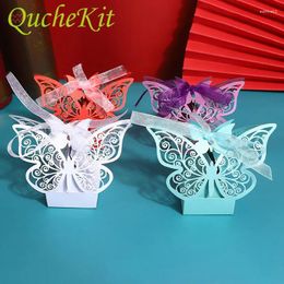 Gift Wrap 50pcs Laser Cut Butterfly Box With Ribbon Wedding Favors Paper Chocolate Candy Boxes Baby Shower Christmas Party Supplies