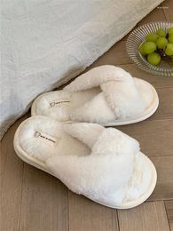 Slippers 2024 Winter Plush Female Autumn And Fairy Style Korean INS Home Anti-skid Cross Cotton