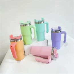 25pcs Macaron Colored 20oz Sublimation Student Tumbler With Handle and Flip Lids Stainless Steel Coffee Sippy Cups Water Bottle 13