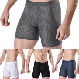 Underpants Men Solid Fitness Stretchy Breathable Mesh Ice Silk Boxer Underwear Sexy Panties Bodysuit Flexible Shorts