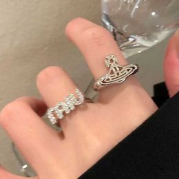 Designer Saturn Ring MIU Letter Opening Index Finger Flash Diamond Westwoods Ana High Beauty Nail