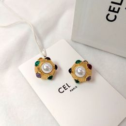 luxury CELIbrand palace designer earrings women 18k gold geometry colorful stone vintage oorbellen brincos aretes earings earring ear rings jewelry