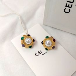 luxury CELIbrand candy geometry designer earrings women 18k gold geometry Colourful stone vintage oorbellen brincos aretes earings earring ear rings Jewellery