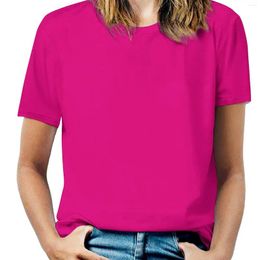 Women's T Shirts Pink Fuchsia Solid Color Decor Woman'S T-Shirt Spring And Summer Printed Crew Neck Pullover Top