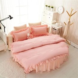 Bedding Sets Home Round Bedskirt Duvet Cover Pillowcase With Set Bedclothes Princess Cotton Ruffles 220 220cm 4pcs/set Bed